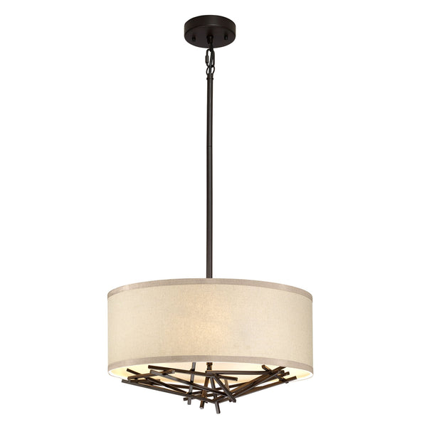 Taiko Three Lamp Pendant in Old Bronze & Oatmeal Shade