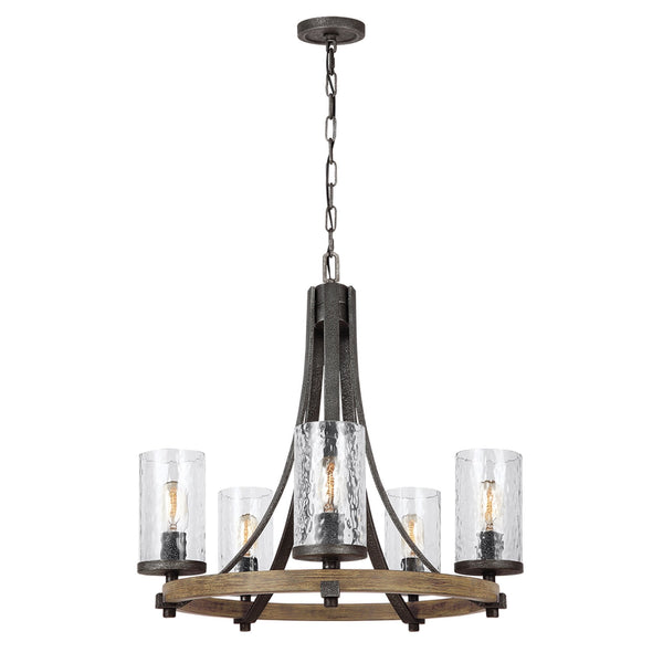 Angelo Five Lamp Chandelier with Distressed Weather Oak