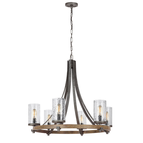 Angelo Six Lamp Chandelier with Distressed Weather Oak