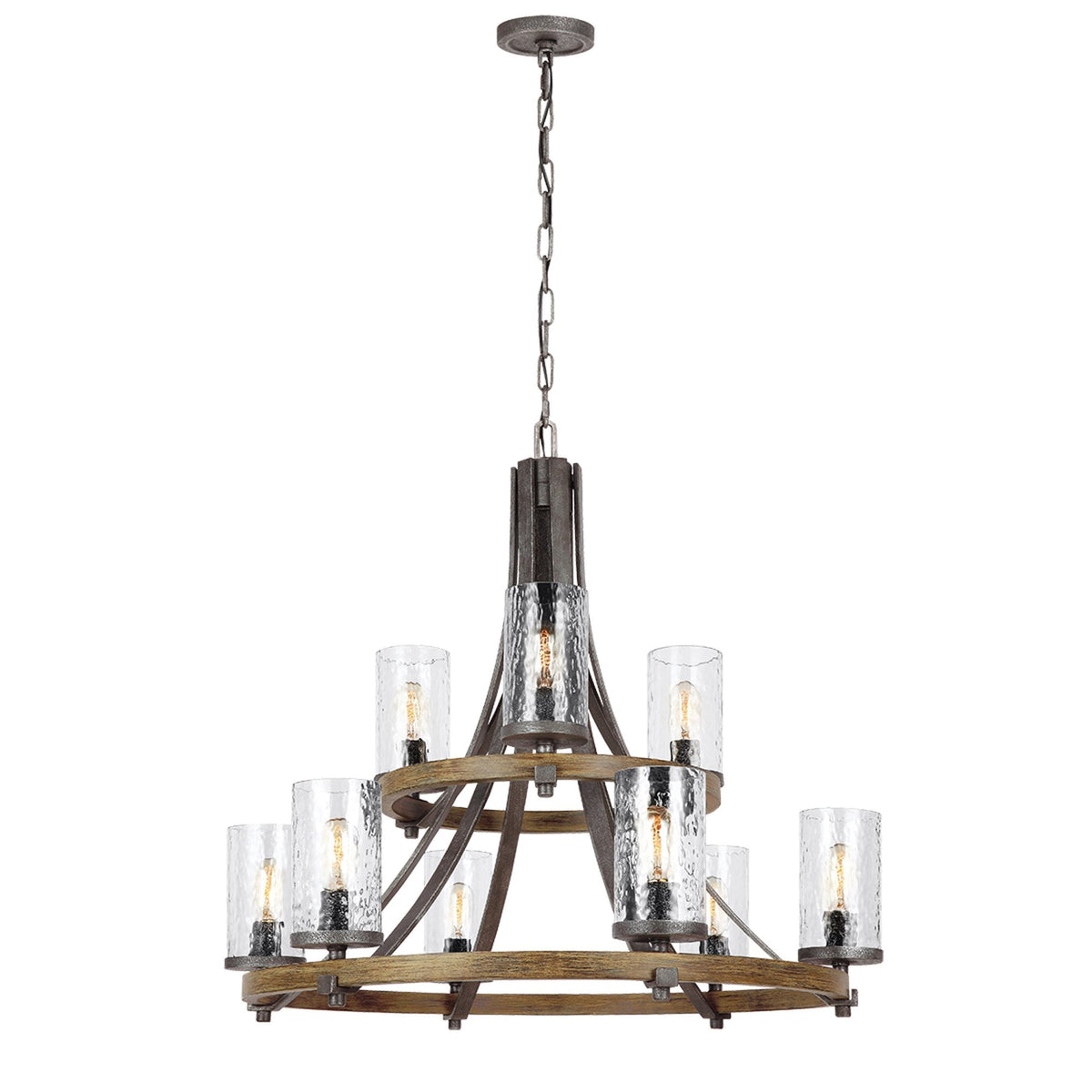 Angelo Nine Lamp Chandelier with Distressed Weather Oak