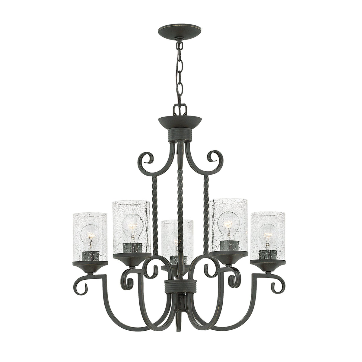 Casa Five Light Chandelier in Olde Black with Seeded Clear Glass