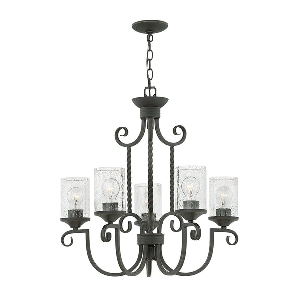 Casa Five Light Chandelier in Olde Black with Seeded Clear Glass