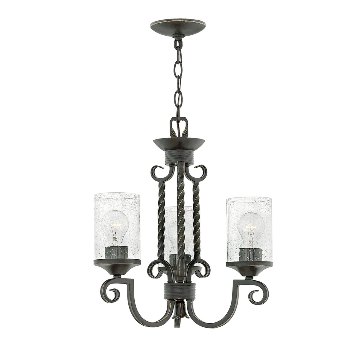 Casa Three Light Chandelier in Olde Black with Seeded Clear Glass