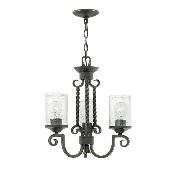 Casa Three Light Chandelier in Olde Black with Seeded Clear Glass