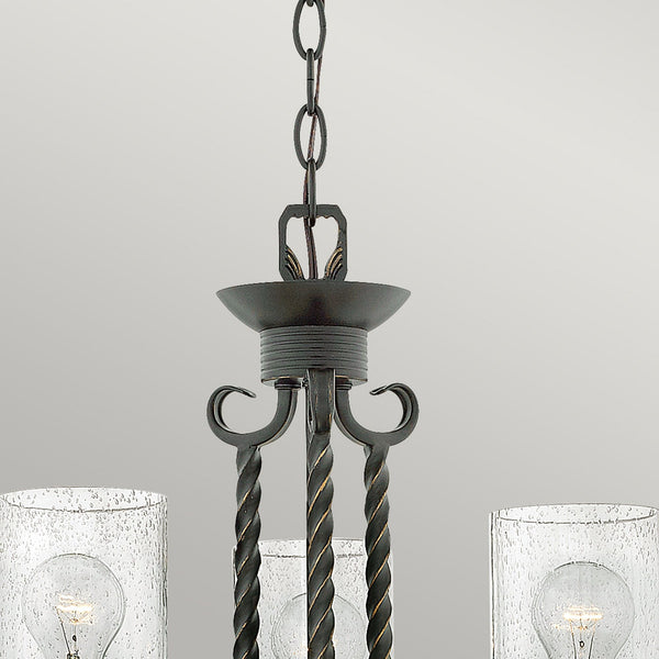 Casa Three Light Chandelier in Olde Black with Seeded Clear Glass