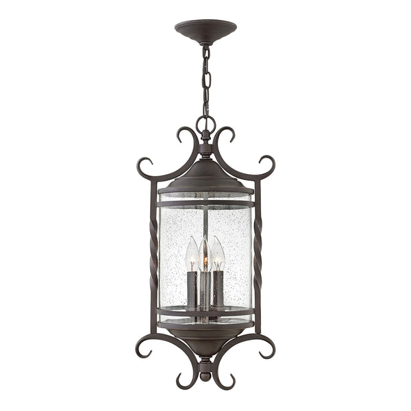 Casa IP44 Exterior Chain Lantern in Olde Black with Clear Seeded Glass