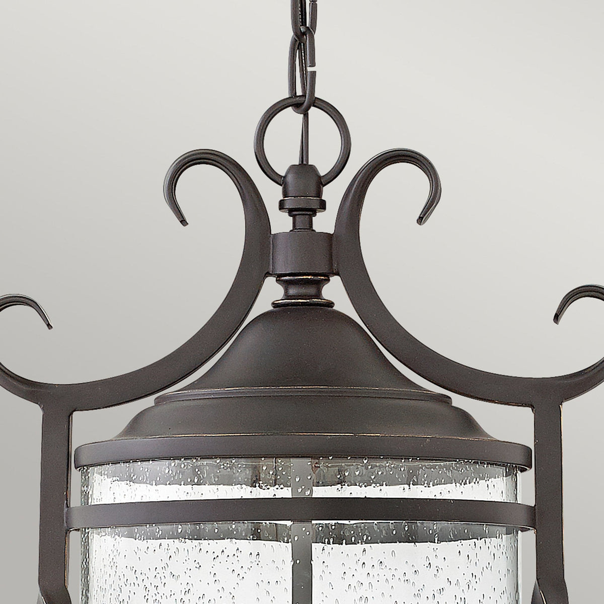 Casa IP44 Exterior Chain Lantern in Olde Black with Clear Seeded Glass