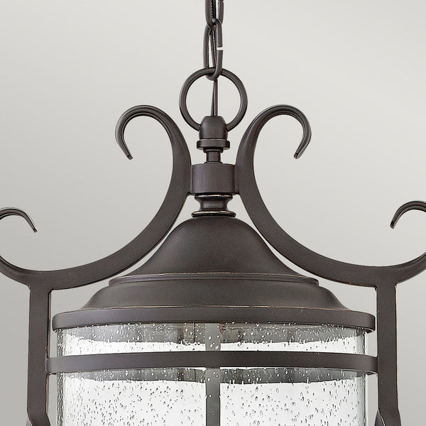 Casa IP44 Exterior Chain Lantern in Olde Black with Clear Seeded Glass