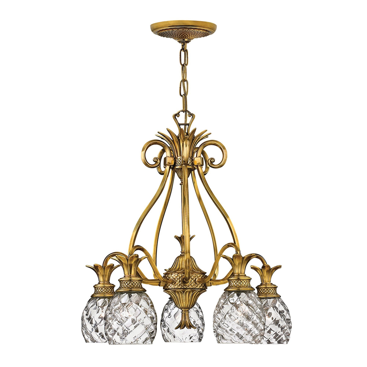 Plantation Five Light Chandelier in Burnished Brass