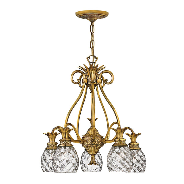Plantation Five Light Chandelier in Burnished Brass