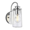 Braelyn Single Arm IP44 Wall Light in Chrome & Seedy Glass
