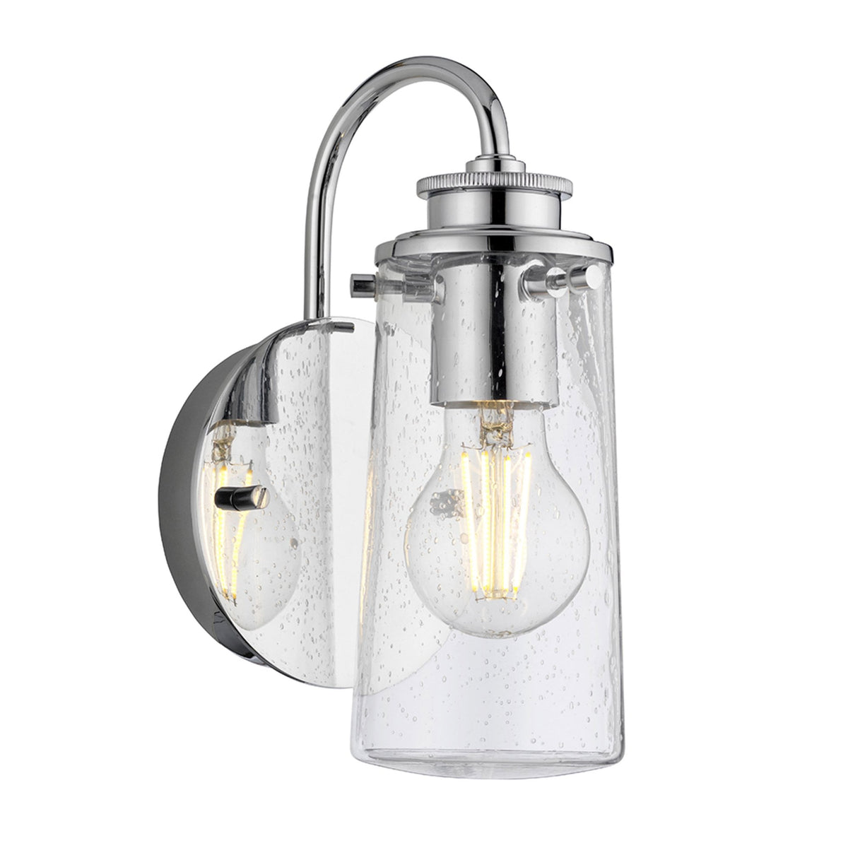 Braelyn Single Arm IP44 Wall Light in Chrome & Seedy Glass