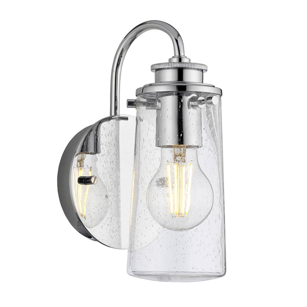 Braelyn Single Arm IP44 Wall Light in Chrome & Seedy Glass