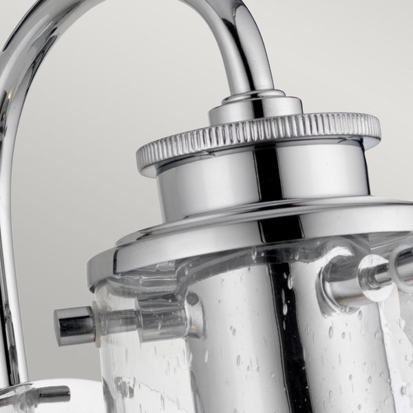 Braelyn Single Arm IP44 Wall Light in Chrome & Seedy Glass