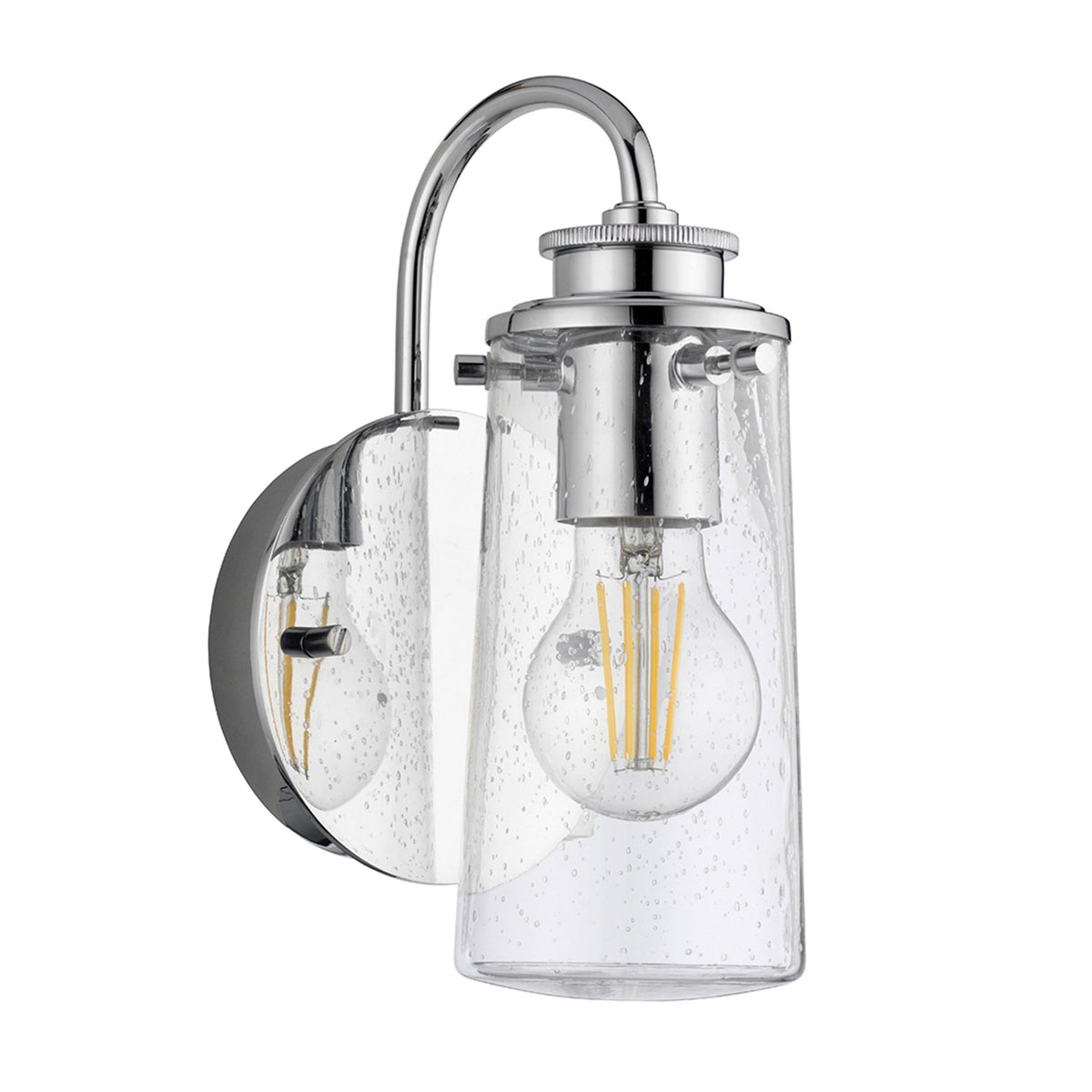 Braelyn Single Arm IP44 Wall Light in Chrome & Seedy Glass