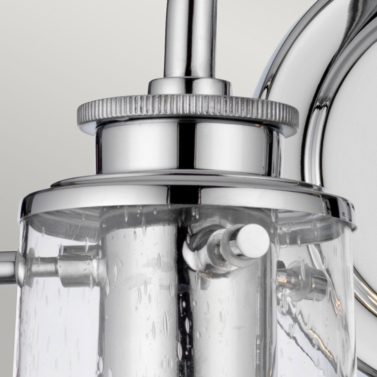 Braelyn Two Arm IP44 Wall Light in Chrome & Seedy Glass