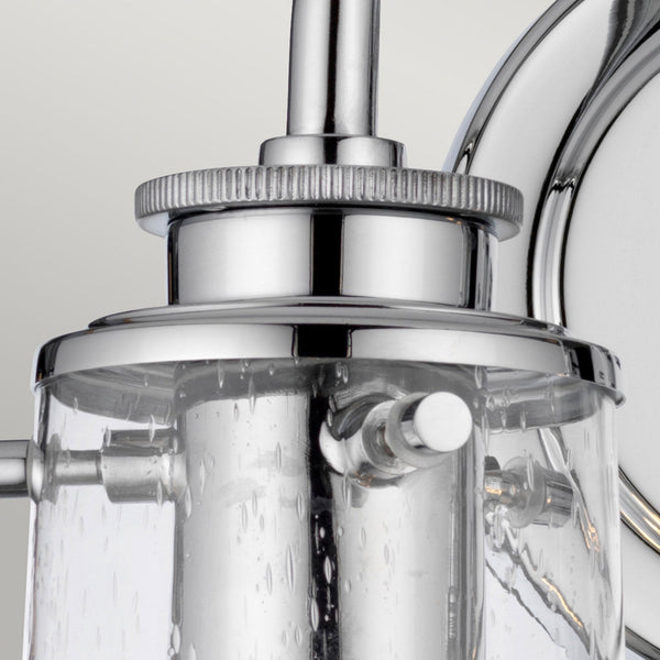 Braelyn Two Arm IP44 Wall Light in Chrome & Seedy Glass