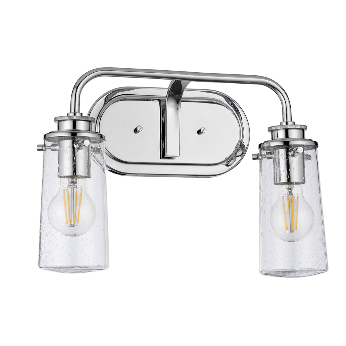 Braelyn Two Arm IP44 Wall Light in Chrome & Seedy Glass