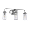 Braelyn Three Arm IP44 Wall Light in Chrome & Seedy Glass