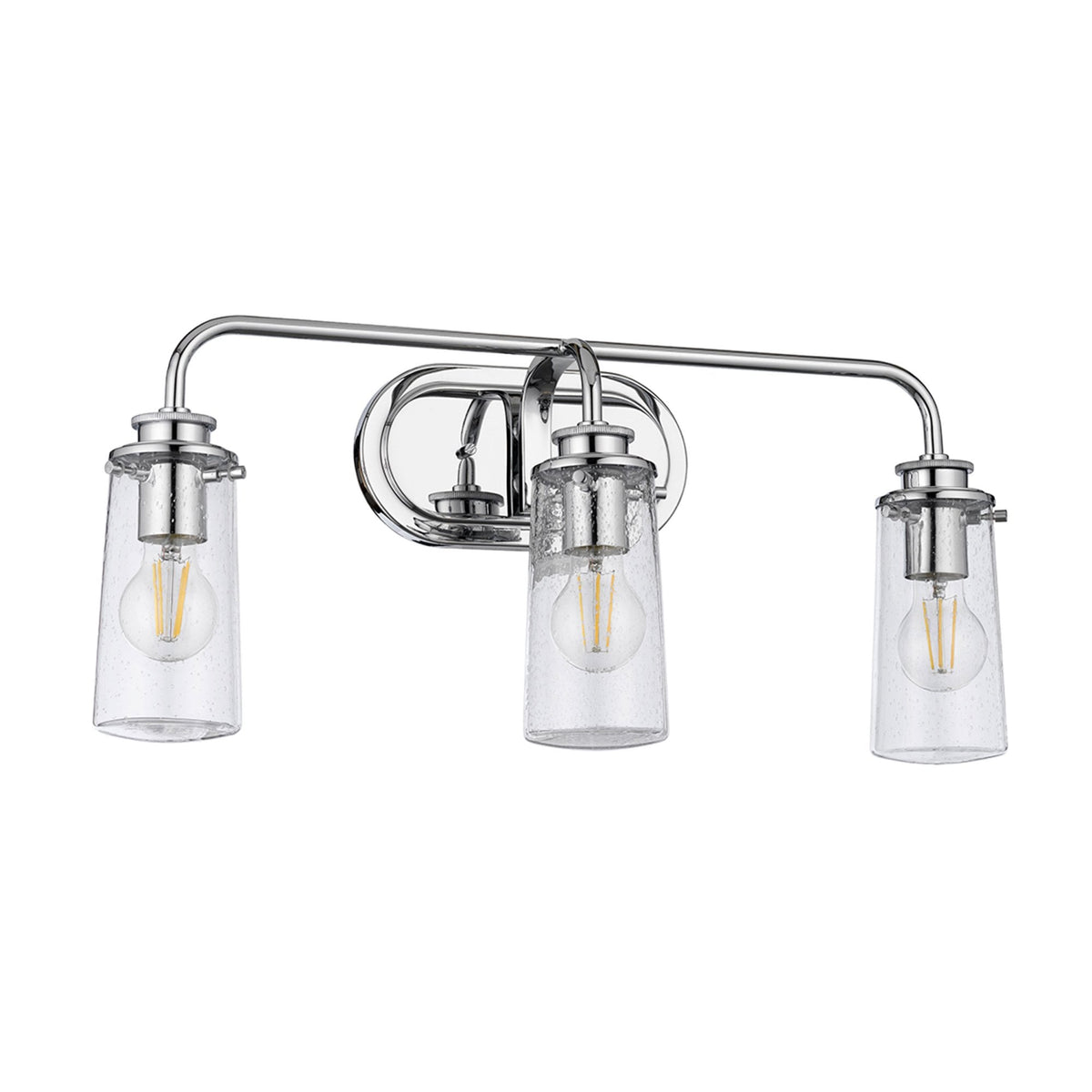 Braelyn Three Arm IP44 Wall Light in Chrome & Seedy Glass
