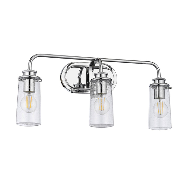 Braelyn Three Arm IP44 Wall Light in Chrome & Seedy Glass