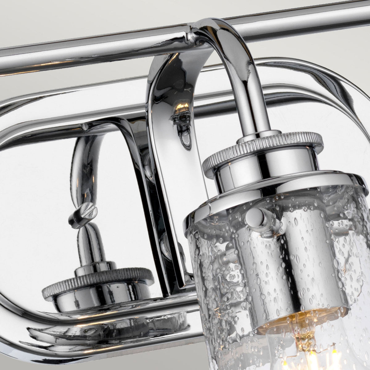 Braelyn Three Arm IP44 Wall Light in Chrome & Seedy Glass
