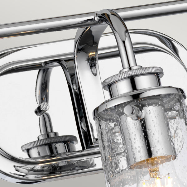Braelyn Three Arm IP44 Wall Light in Chrome & Seedy Glass
