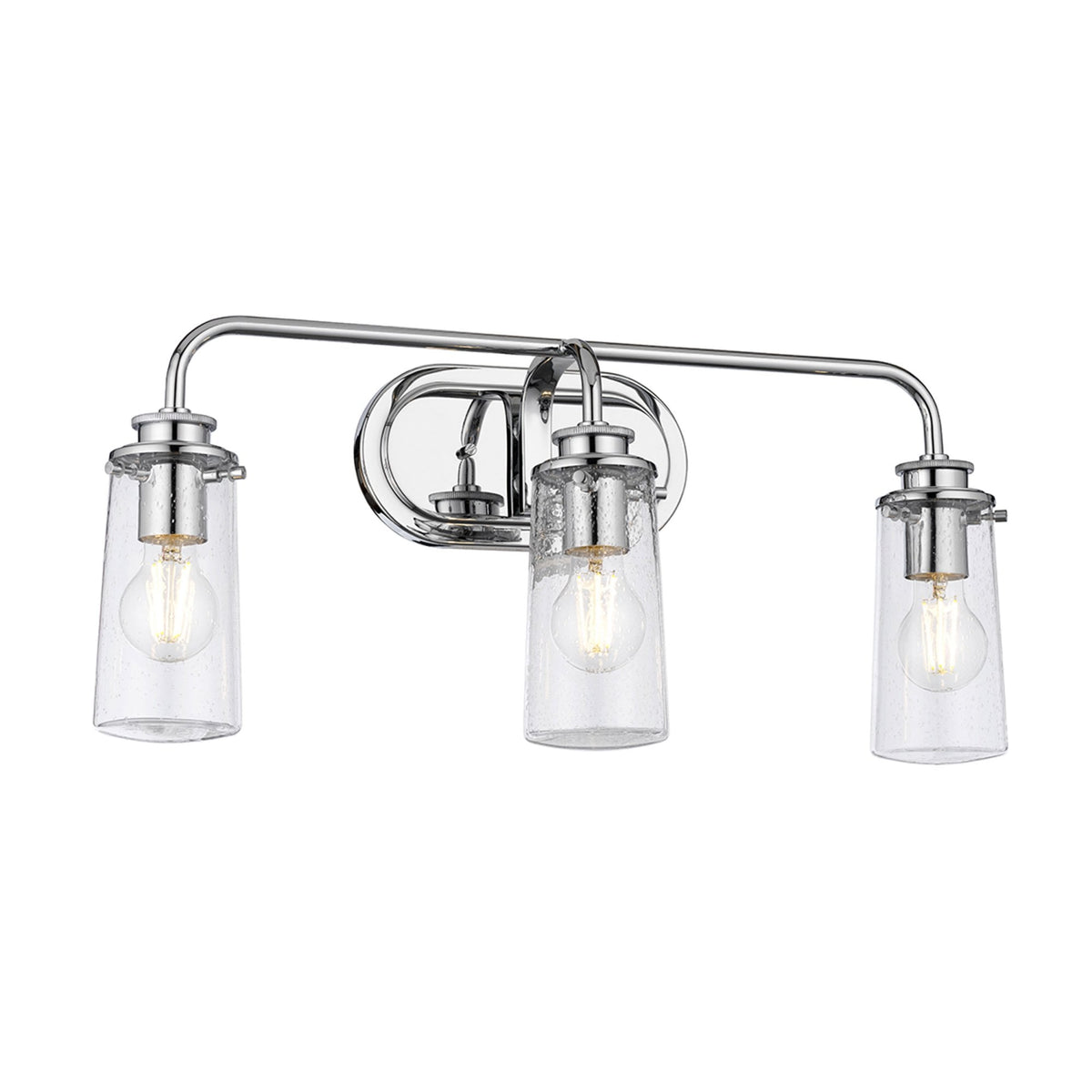 Braelyn Three Arm IP44 Wall Light in Chrome & Seedy Glass