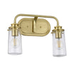 Braelyn Two Arm IP44 Wall Light in Brushed Brass & Seedy Glass