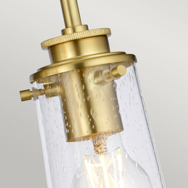 Braelyn Three Arm IP44 Wall Light in Brushed Brass & Seedy Glass