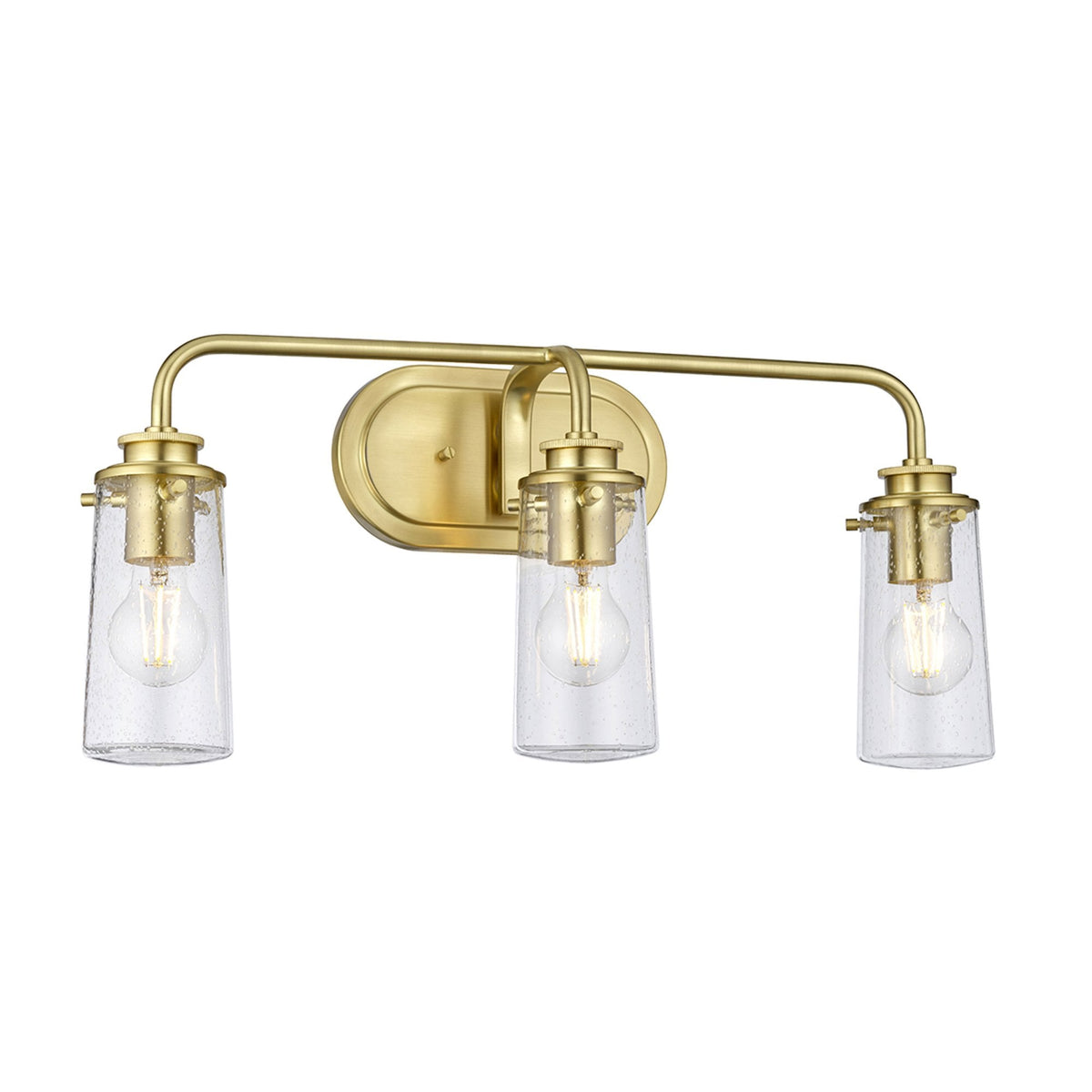 Braelyn Three Arm IP44 Wall Light in Brushed Brass & Seedy Glass