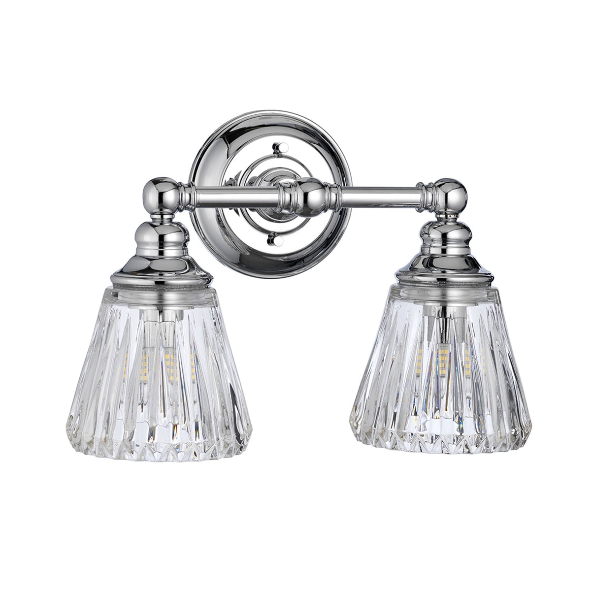 Keynes IP44 Two Lamp Wall Light in Polished Chrome