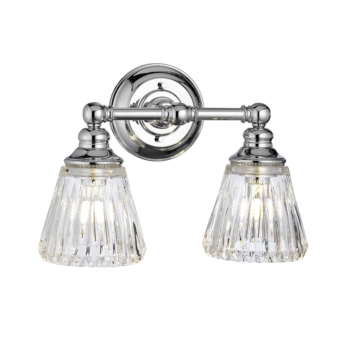 Keynes IP44 Two Lamp Wall Light in Polished Chrome