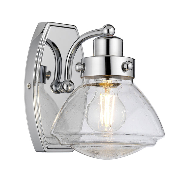 Scholar Single Lamp IP44 Wall Light in Polished Chrome & Clear Seedy Glass