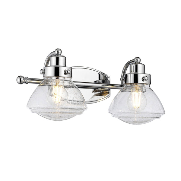 Scholar Two Lamp IP44 Wall Light in Polished Chrome & Clear Seedy Glass