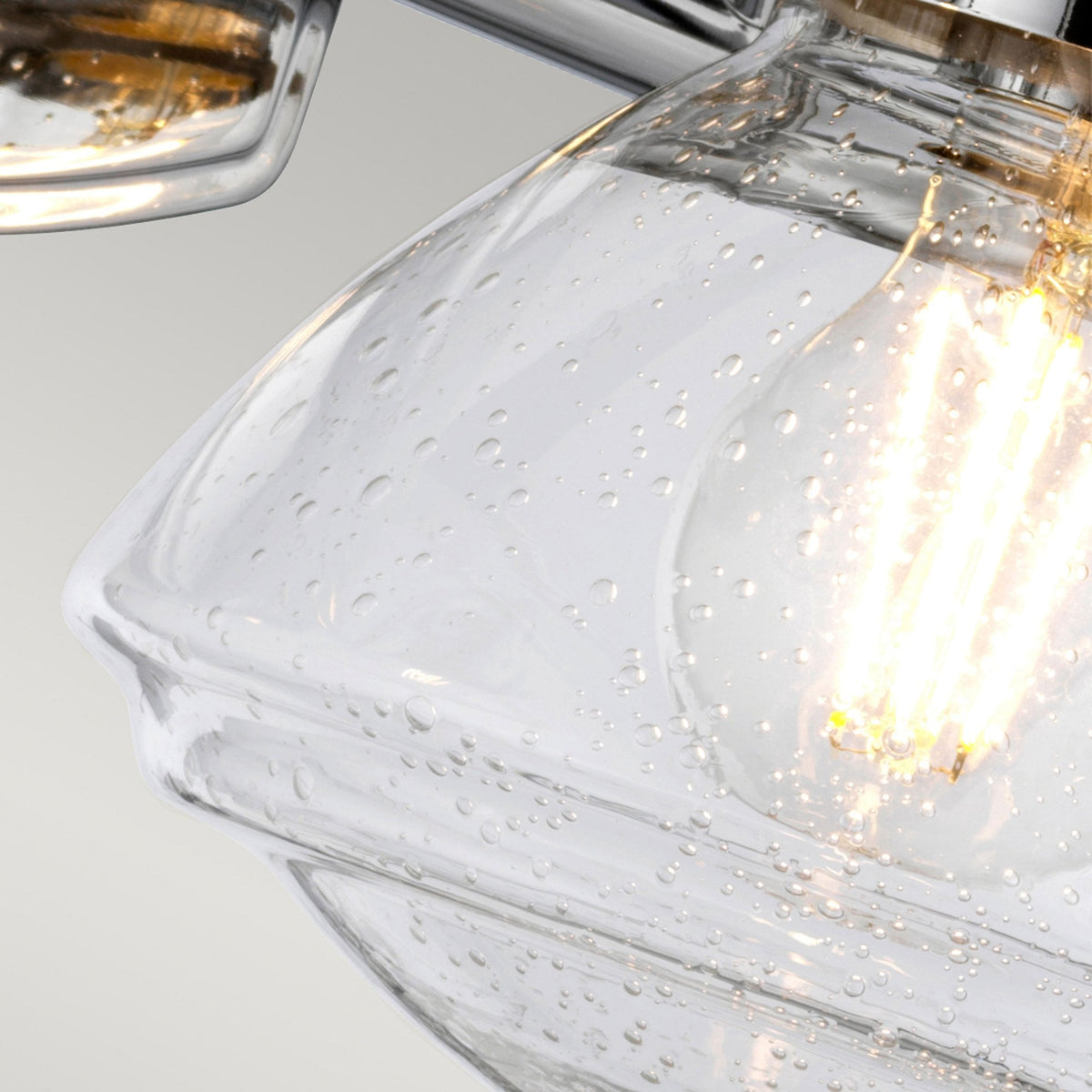 Scholar Two Lamp IP44 Wall Light in Polished Chrome & Clear Seedy Glass