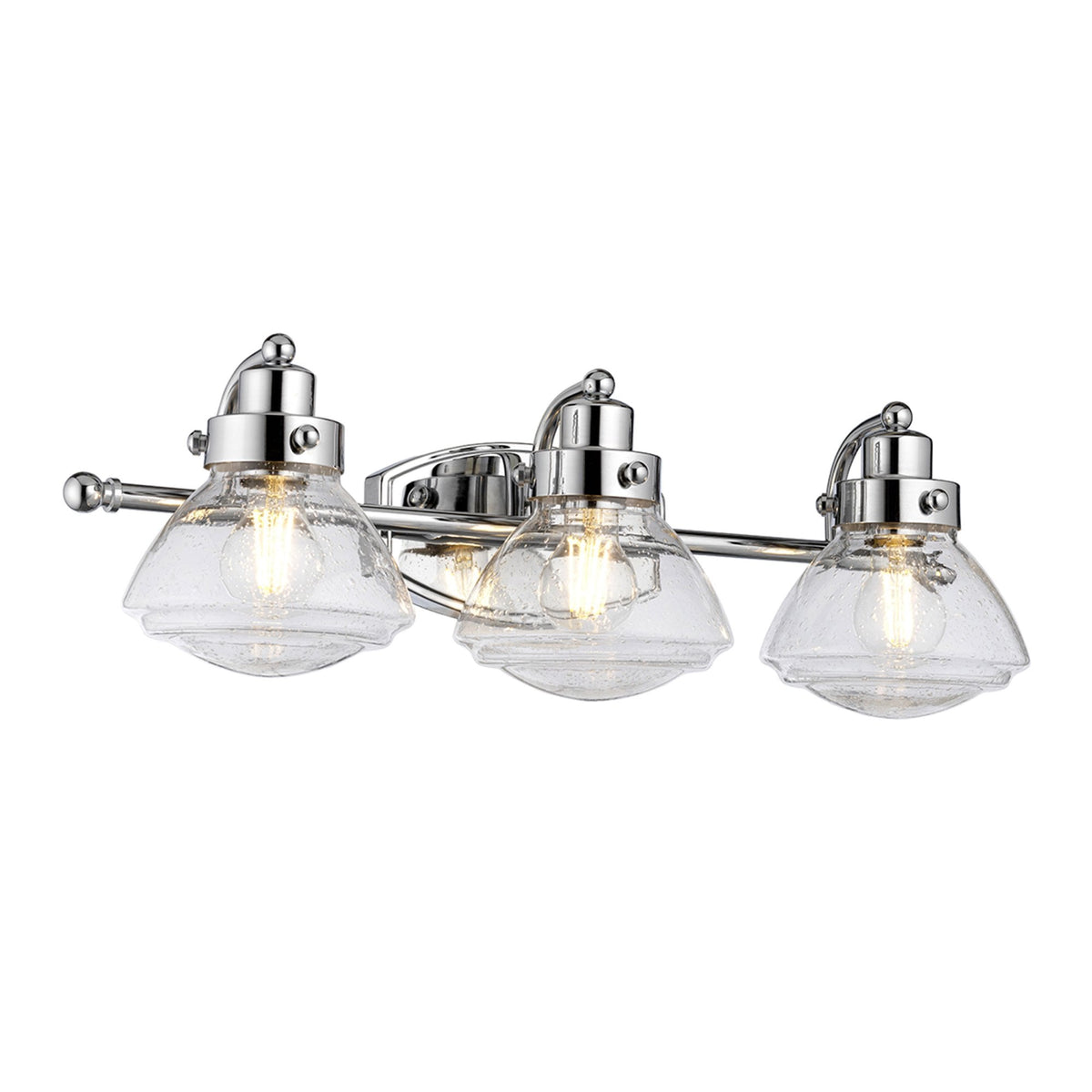 Scholar Three Lamp IP44 Wall Light in Polished Chrome & Clear Seedy Glass