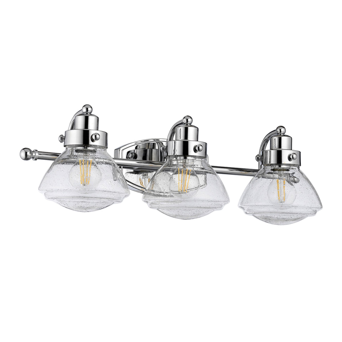 Scholar Three Lamp IP44 Wall Light in Polished Chrome & Clear Seedy Glass
