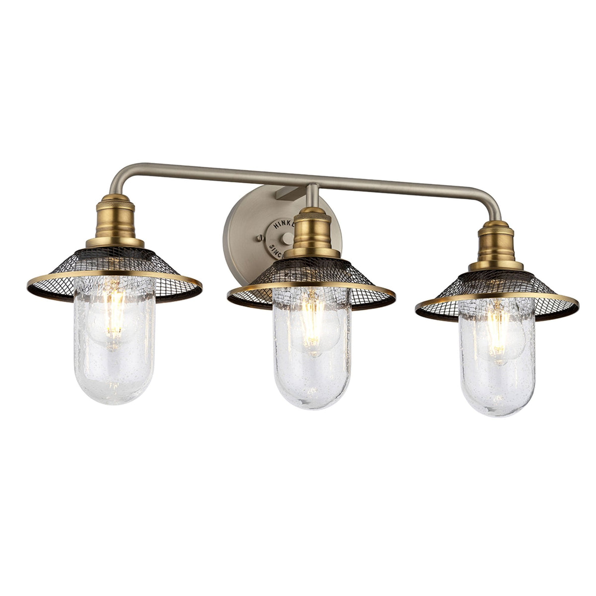 Rigby Triple Lamp IP44 Wall Light in Antique Nickel & Heritage Brass