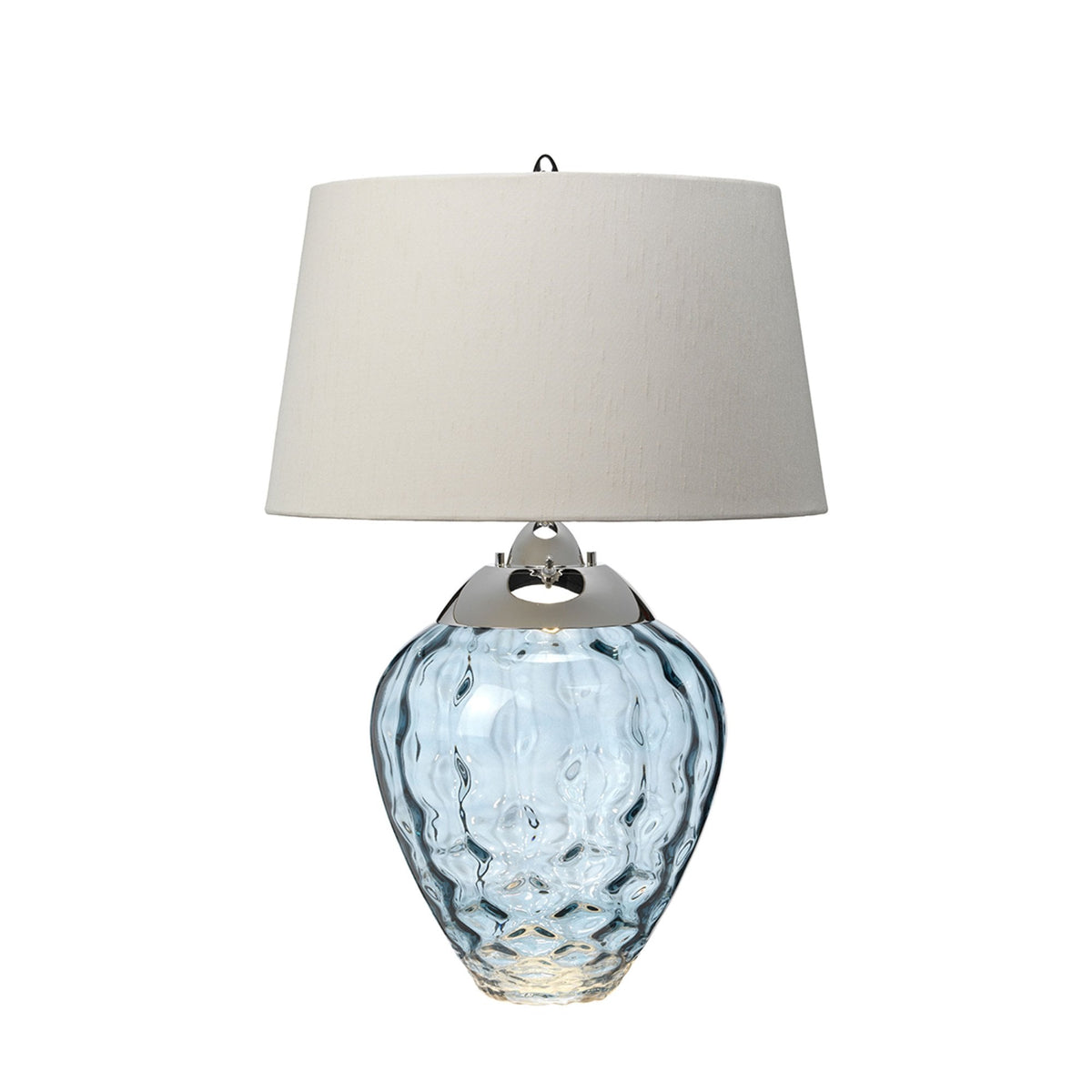 Samara Dual Lit Table Lamp with Hand Blown Light Blue Tinted Glass