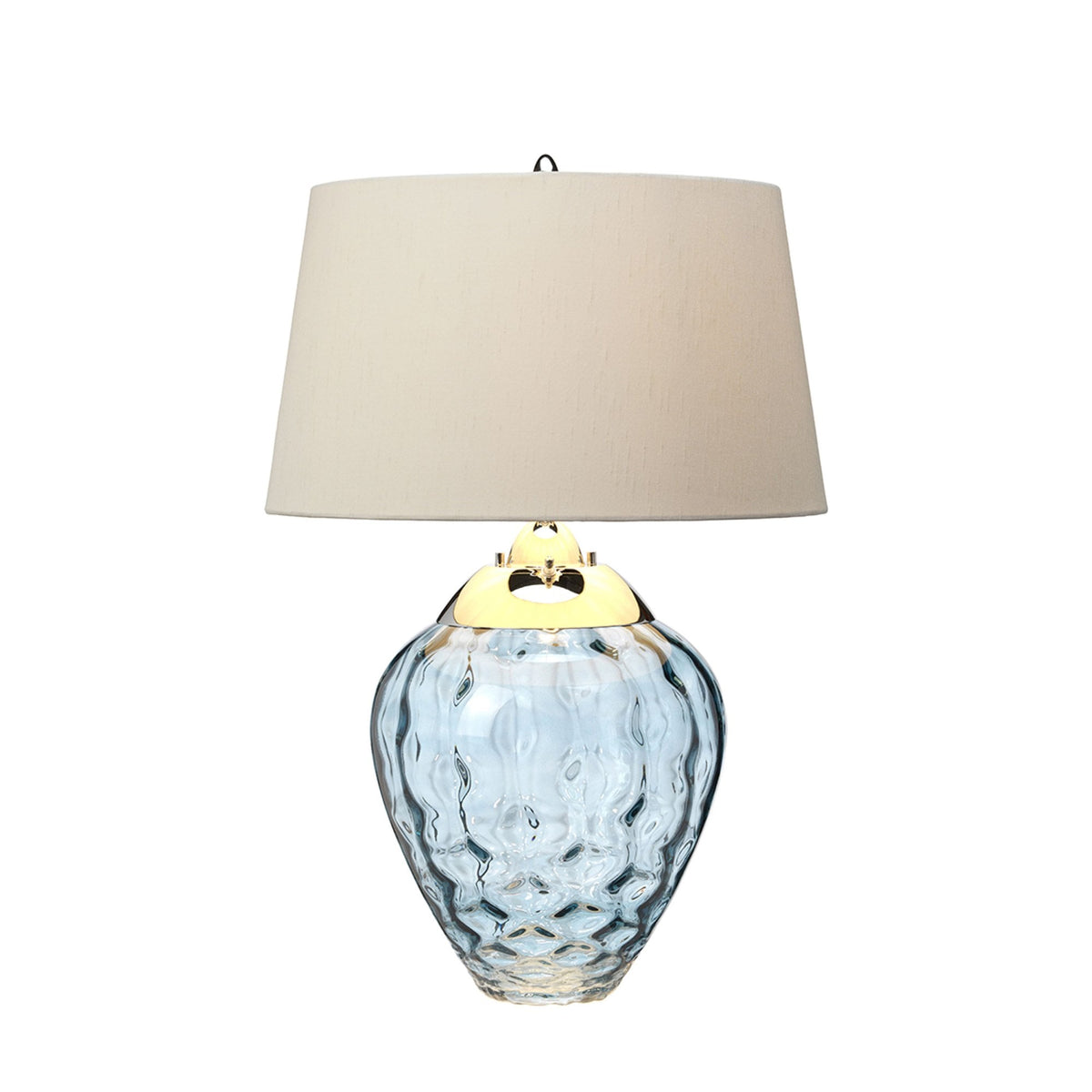 Samara Dual Lit Table Lamp with Hand Blown Light Blue Tinted Glass