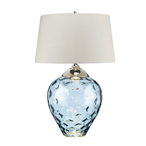 Samara Large Dual Lit Table Lamp with Hand Blown Light Blue Tinted Glass