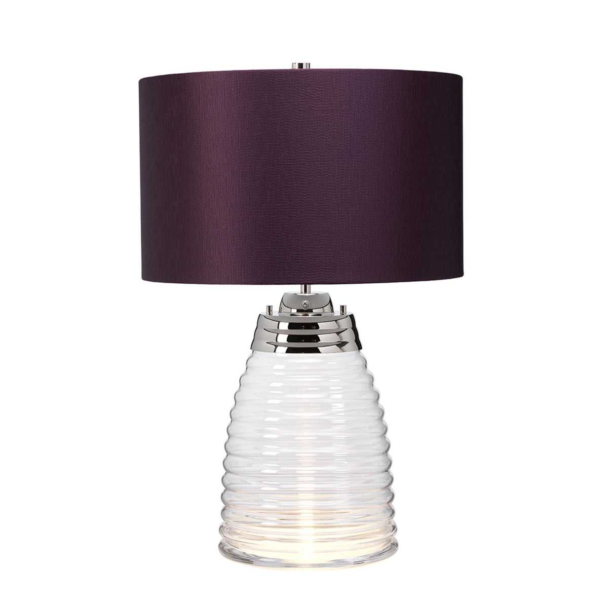 Milne Dual Lit Hand Blown Clear Glass Table Lamp with Aubergine Shade