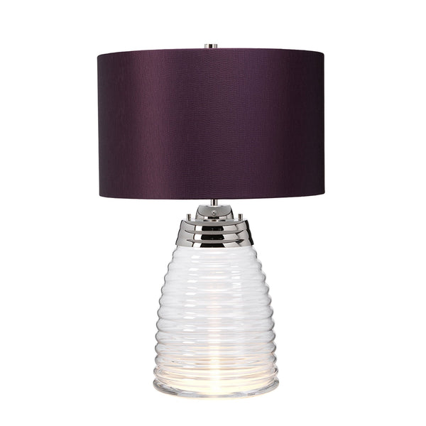 Milne Dual Lit Hand Blown Clear Glass Table Lamp with Aubergine Shade