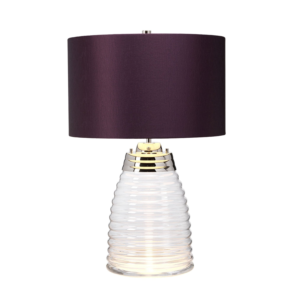 Milne Dual Lit Hand Blown Clear Glass Table Lamp with Aubergine Shade