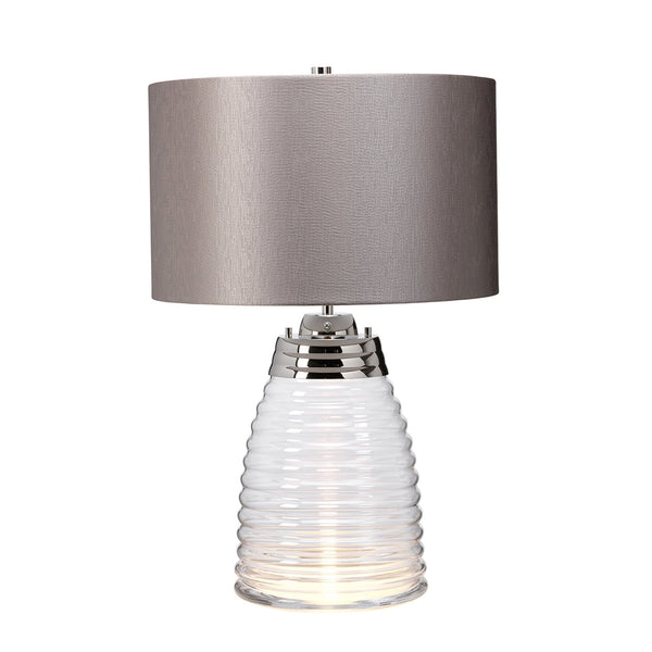Milne Dual Lit Hand Blown Clear Glass Table Lamp with Fog Grey Shade