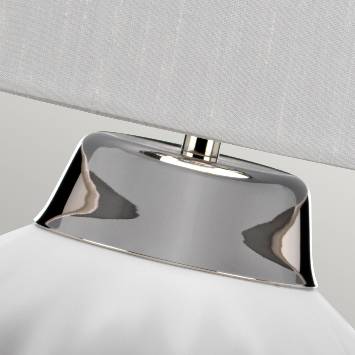 Bexley Table Lamp in Satin White with Polished Nickel Metalwork