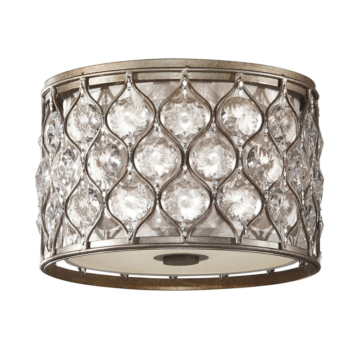 Lucia Flush Crystal Ceiling Light in Burnished Silver