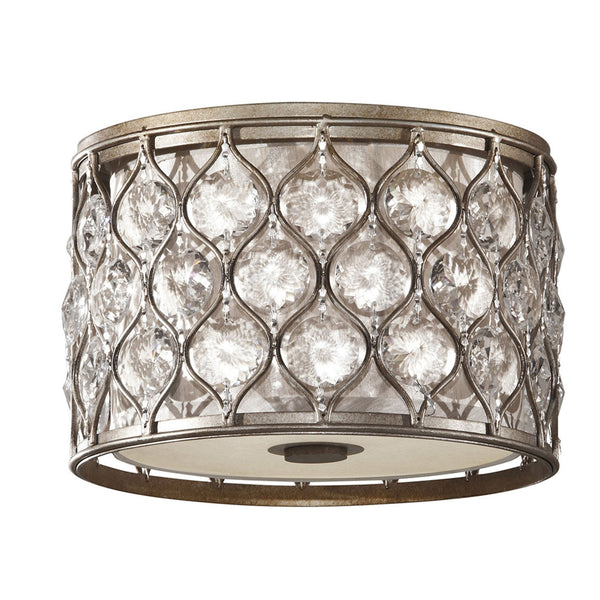 Lucia Flush Crystal Ceiling Light in Burnished Silver
