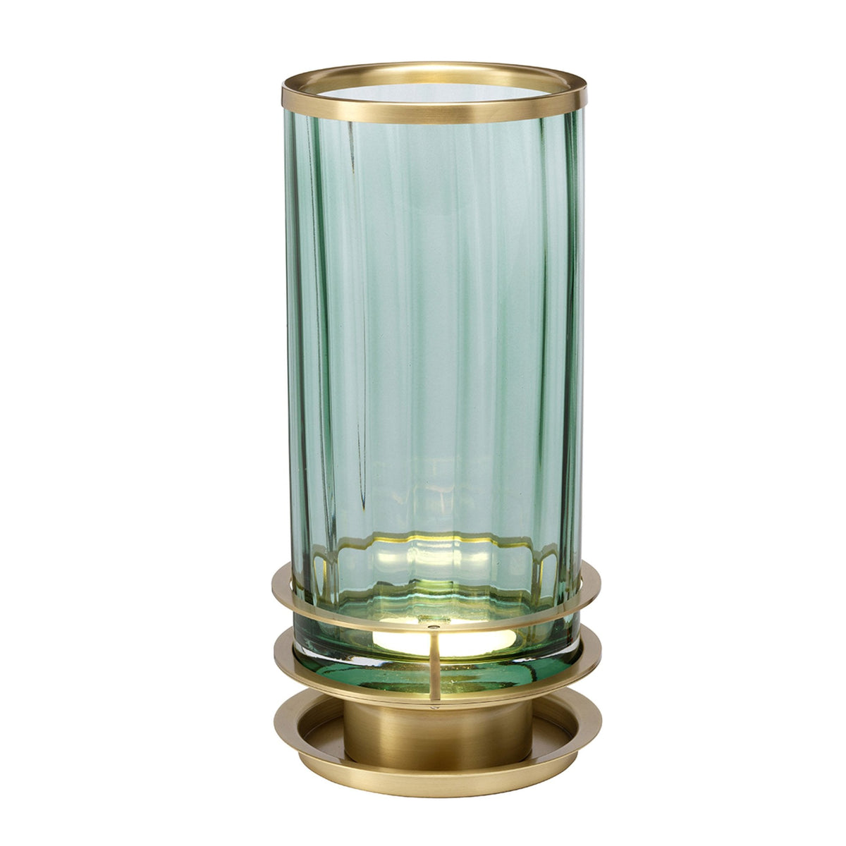Arno Table Lamp in Green Tint Glass with Aged Brass Metalwork